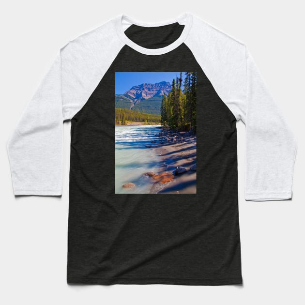 Canada. Canadian Rockies. Jasper National Park. Athabasca River. Baseball T-Shirt by vadim19